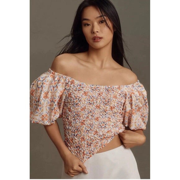 Dolan Off The Shoulder Textured Balloon Sleeve Top Women XL Cottagecore Floral - Picture 1 of 11